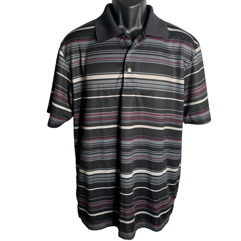 Ben Hogan Athletic Golf Polo Shirt L Black Striped Short Sleeve Collar Buttons